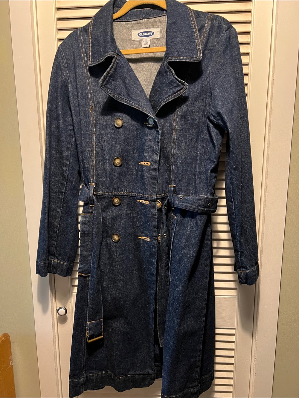 Old Navy Dark Blue Denim Trench Coat with Waist Tie